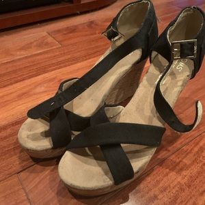 TOMS Black Wedge Sandals